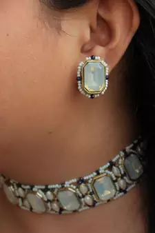 Blue Crystal  Studded  Choker Set