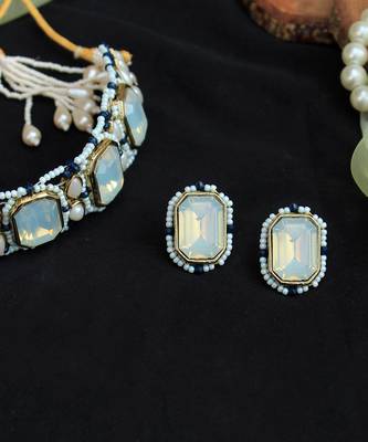 Blue Crystal  Studded  Choker Set 3