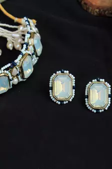 Blue Crystal  Studded  Choker Set