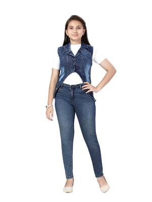 Blue plain cotton girls-jackets-coats 1