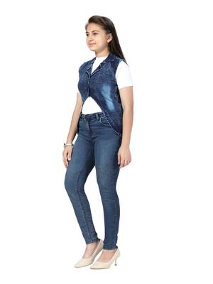 Blue plain cotton girls-jackets-coats 3