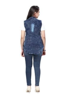 Blue plain cotton girls-jackets-coats 4