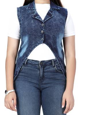 Blue plain cotton girls-jackets-coats 5