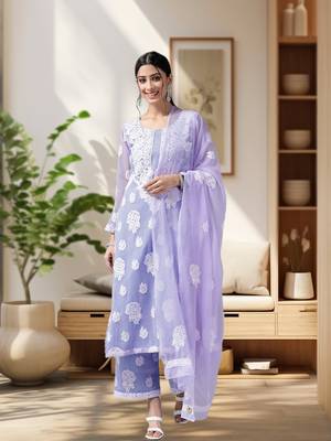 Hand Embroidered Mauve Georgette Lucknowi Chikankari Women Unstitched Suit Piece 1