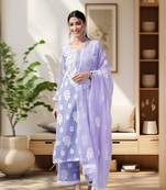 Hand Embroidered Mauve Georgette Lucknowi Chikankari Women Unstitched Suit Piece