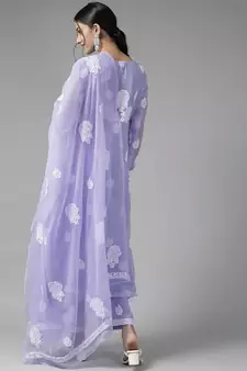 Hand Embroidered Mauve Georgette Lucknowi Chikankari Women Unstitched Suit Piece