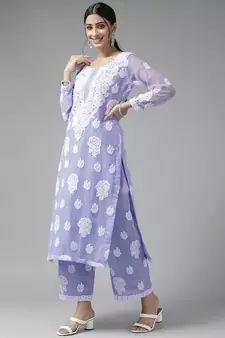 Hand Embroidered Mauve Georgette Lucknowi Chikankari Women Unstitched Suit Piece