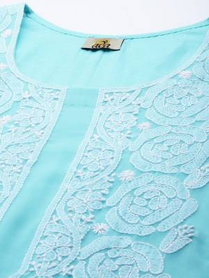 Hand Embroidered Blue Georgette Lucknowi Chikankari Women Unstitched Suit Piece 2