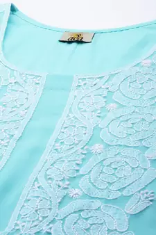 Hand Embroidered Blue Georgette Lucknowi Chikankari Women Unstitched Suit Piece