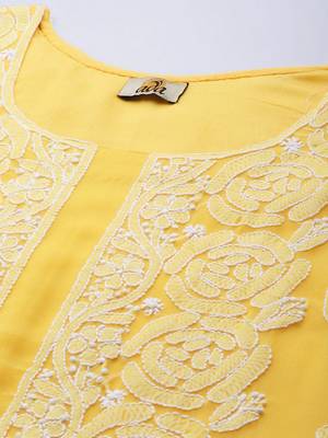 Hand Embroidered Yellow Georgette Lucknowi Chikankari Women Unstitched Suit Piece 2
