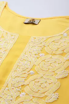 Hand Embroidered Yellow Georgette Lucknowi Chikankari Women Unstitched Suit Piece