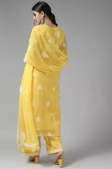 Hand Embroidered Yellow Georgette Lucknowi Chikankari Women Unstitched Suit Piece