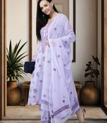 Ada Hand Embroidered Lavender Georgette Lucknowi Chikankari Women Unstitched Suit Piece - A211193