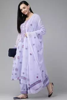 Ada Hand Embroidered Lavender Georgette Lucknowi Chikankari Women Unstitched Suit Piece - A211193