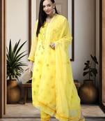 Ada Hand Embroidered Yellow Georgette Lucknowi Chikankari Women Unstitched Suit Piece - A211189