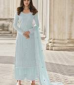 Sky Blue Soft Net Semistitched Net Salwar Suits