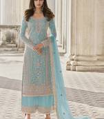 Sky Blue Soft Net Semistitched Net Salwar Suits