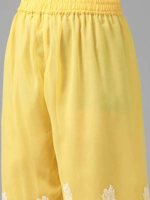 Hand Embroidered Yellow Georgette Lucknowi Chikankari Women Unstitched Suit Piece 5