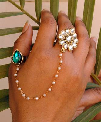 The Dynamic Duo Green Pear Ring 1
