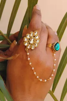 The Dynamic Duo Green Pear Ring