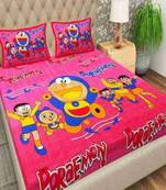 Jaipuri Pink Color Doremon Print 100% Cotton Double Bedsheet