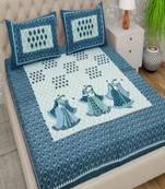 Jaipuri Blue Color Printed 100% Cotton Double Bedsheet