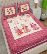 Jaipuri Pink Color Printed 100% Cotton Double Bedsheet
