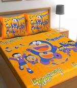 Jaipuri Yellow Color Doremon Print 100% Cotton Double Bedsheet