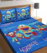 Jaipuri Blue Color Doremon Print 100% Cotton Double Bedsheet