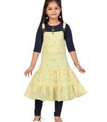 Yellow printed blended cotton girls-top-bottom