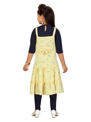 Yellow printed blended cotton girls-top-bottom 4
