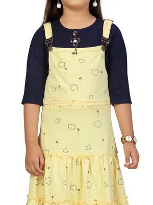 Yellow printed blended cotton girls-top-bottom 5