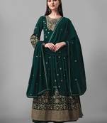 Women Green Naira Cut Golden Yoke Design  Unstitched Kurta With Plazzo & Dupatta