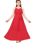 Maroon plain georgette kids-girl-gowns