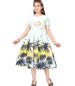Turquoise printed rayon kids-frocks