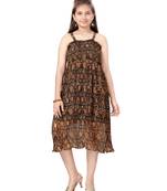 Black printed georgette kids-frocks