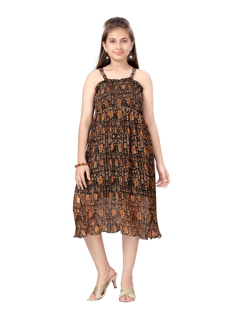 Black printed georgette kids-frocks