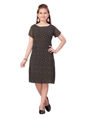 Black printed georgette kids-frocks 1