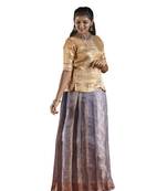 Shivangi Girls Grey Copper Honeycomb Pattu Pavadai | Langa