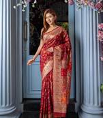 Crafted Elegance Kashmiri Pashmina Saree With Cotton Silk Base & Paisley Border