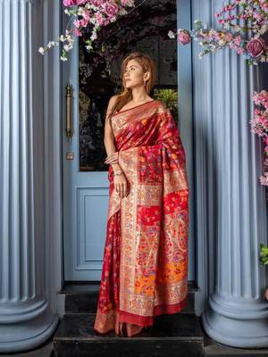 Crafted Elegance Kashmiri Pashmina Saree With Cotton Silk Base & Paisley Border 2