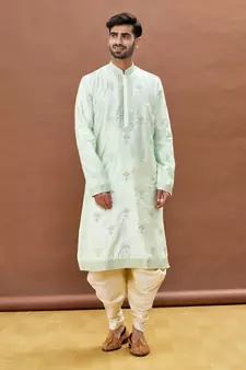 Pink embroidered art silk dhoti-kurta