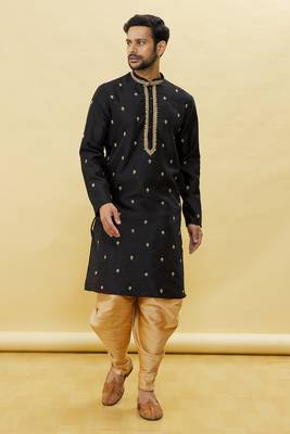 Green embroidered art silk dhoti-kurta 1