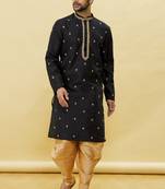 Green embroidered art silk dhoti-kurta