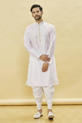 Yellow embroidered art silk dhoti-kurta 1
