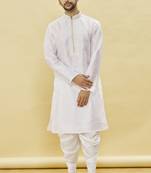 Yellow embroidered art silk dhoti-kurta