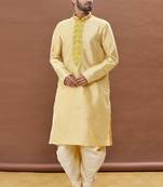 Yellow embroidered art silk dhoti-kurta