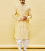 White embroidered art silk dhoti-kurta