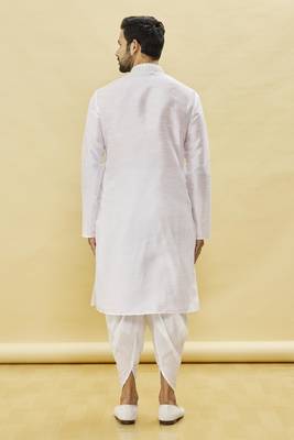 Yellow embroidered art silk dhoti-kurta 2