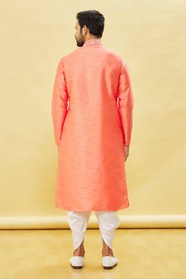 Yellow embroidered art silk dhoti-kurta 2